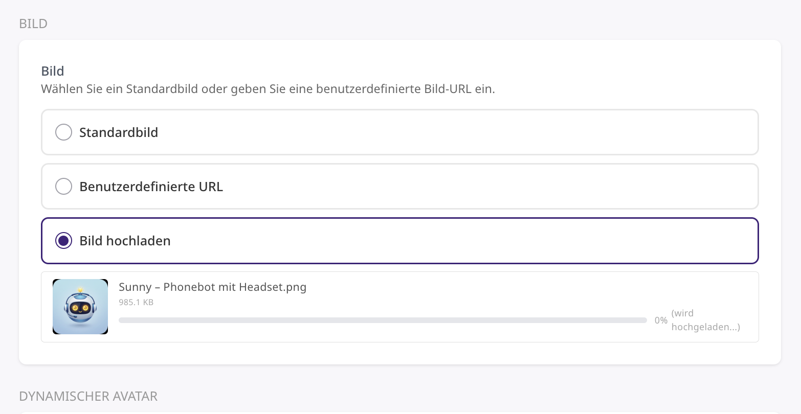Upload eines Avatar-Bildes für den Chatbot