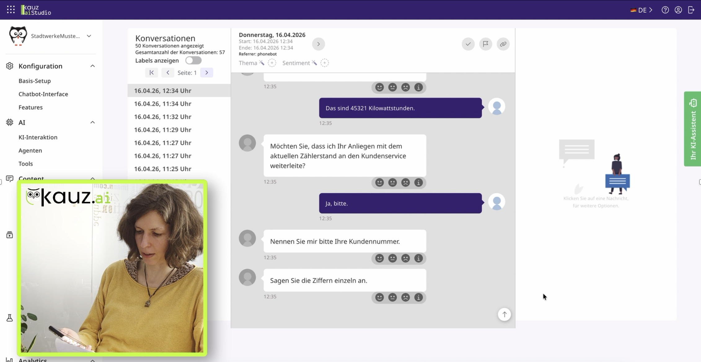 Telefonbot-Konversation mit Live-Ansicht im aiStudio Conversation Viewer