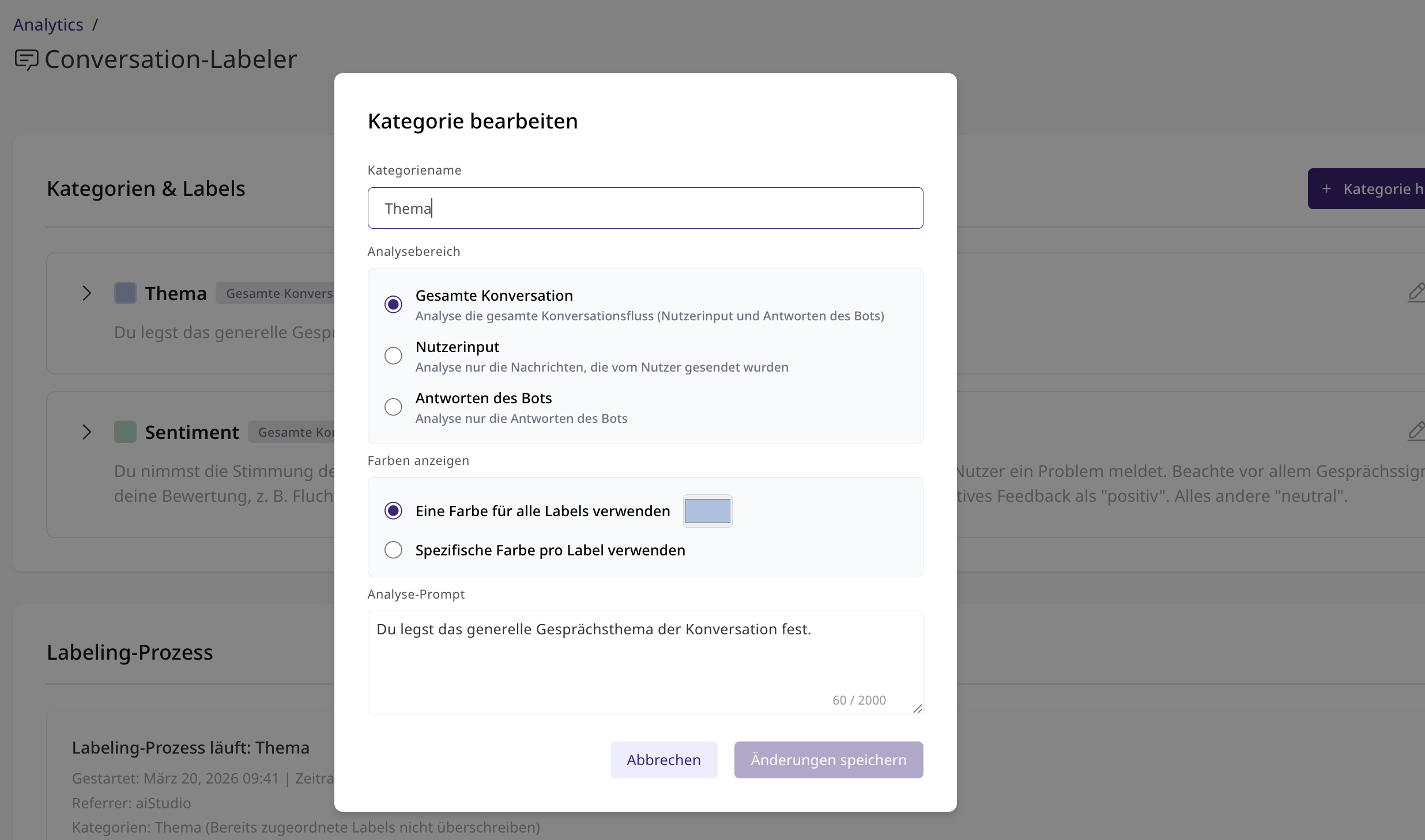Festlegen des Analysescopes im Conversation Labeler