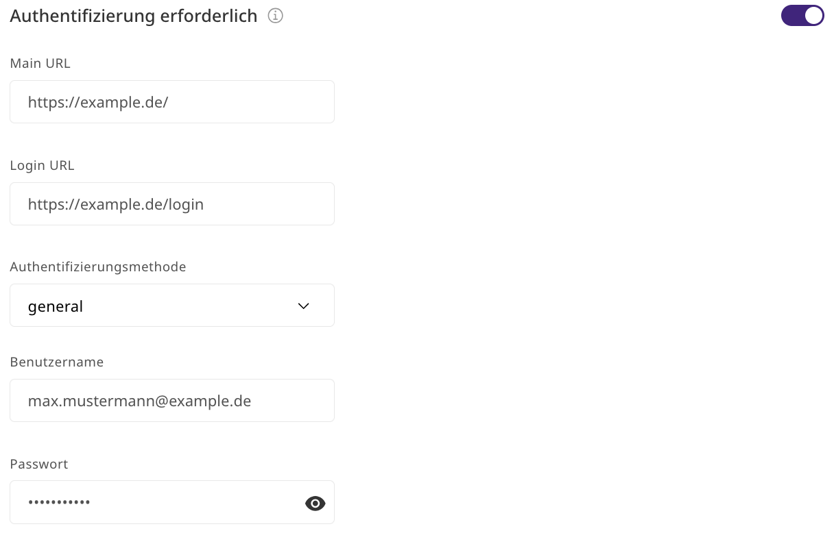 Beispiel für Crawling mit Authentifizierung mit ausgefüllten Feldern