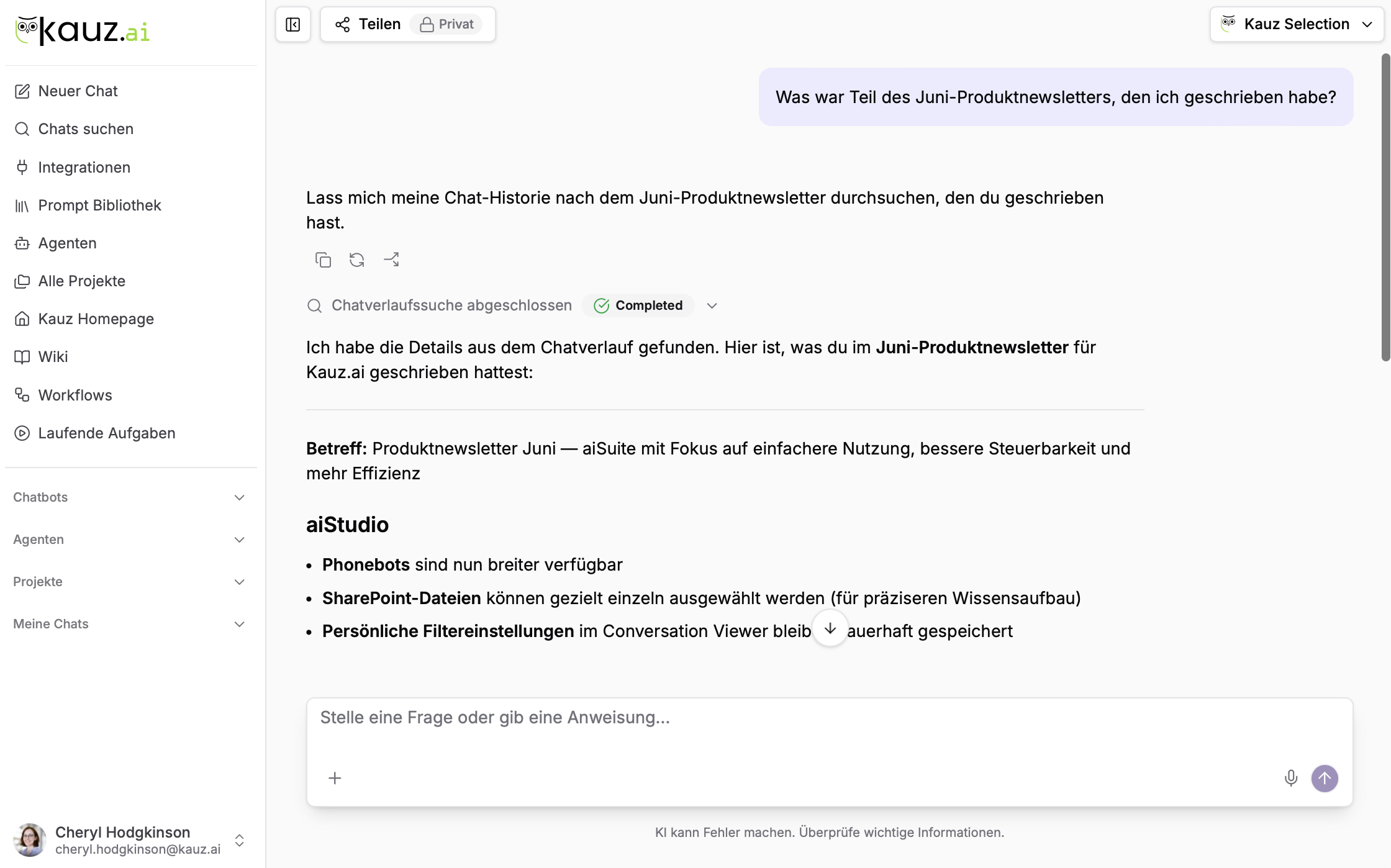 Chatverlaufssuche durch das LLM