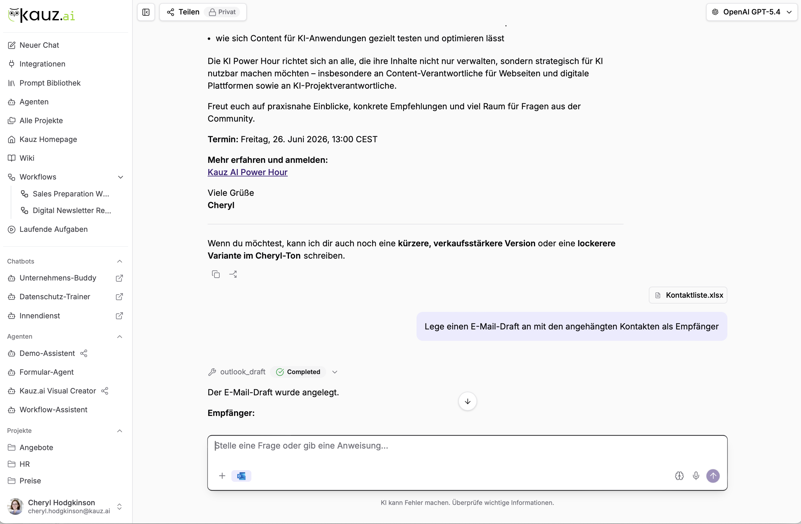 Nutzung der Outlook-Integration zur Erstellung von E-Mails