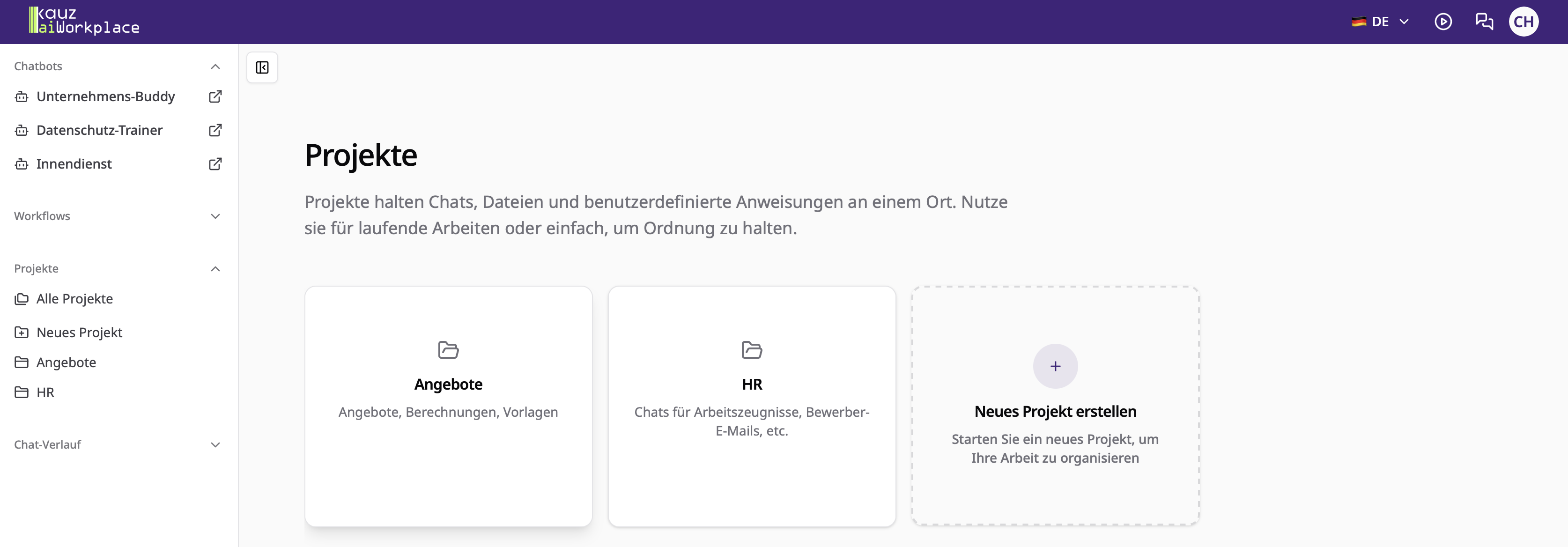 Projektstruktur im aiWorkplace