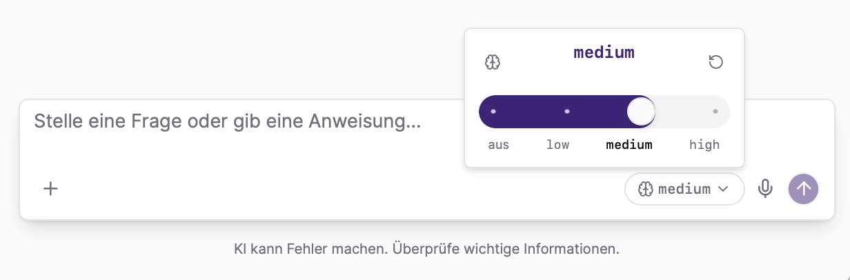 Denkaufwand-Regler in der Eingabeleiste