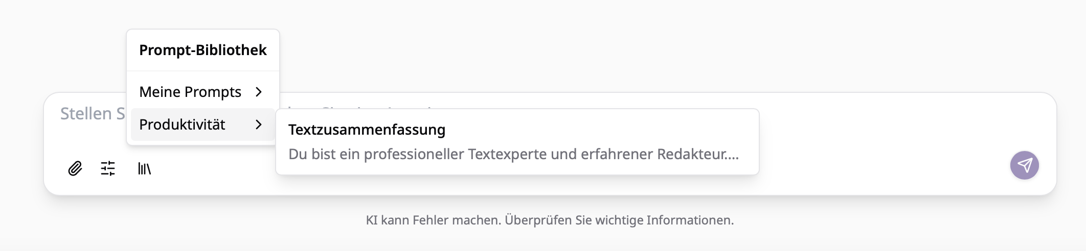 Prompt direkt aus der Prompt-Bibliothek in einen neuen Chat einfügen
