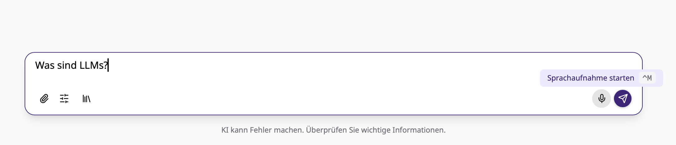 aiWorkplace Chat-Eingabefeld mit Diktierfunktion