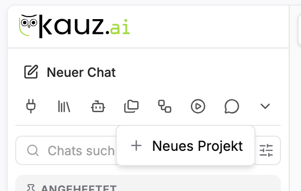 Rechtsklick auf das Projekt-Symbol öffnet „Neues Projekt“