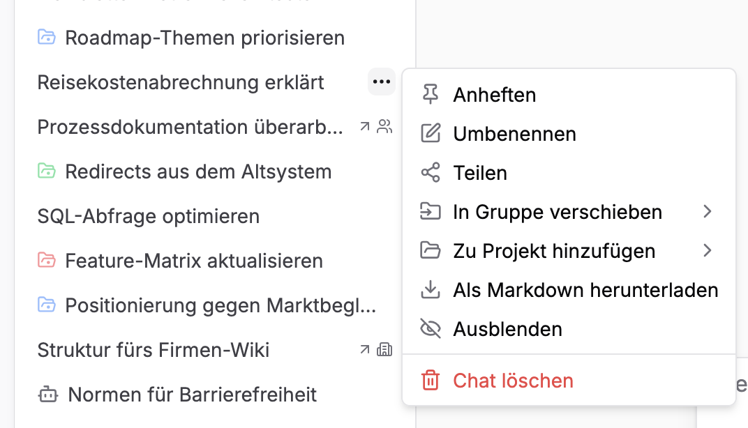 Das Zeilenmenü eines Chats