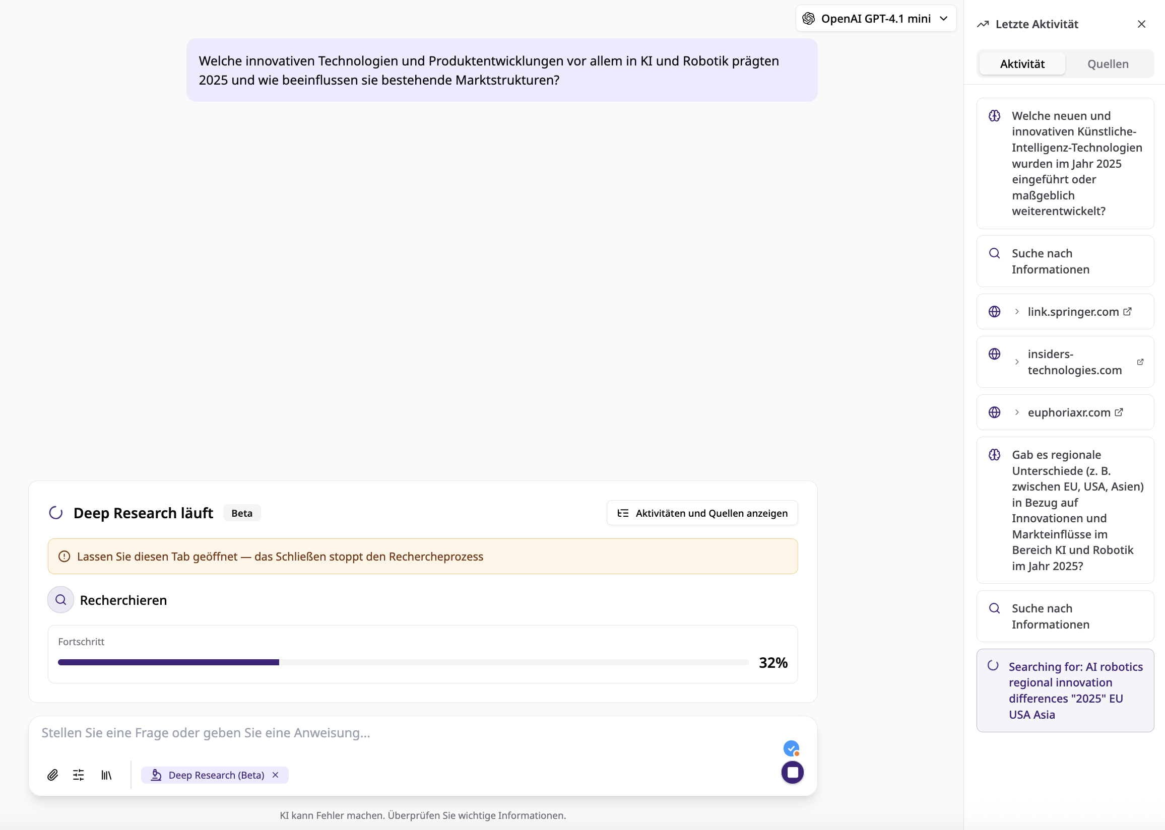 Fortschritt der Recherche