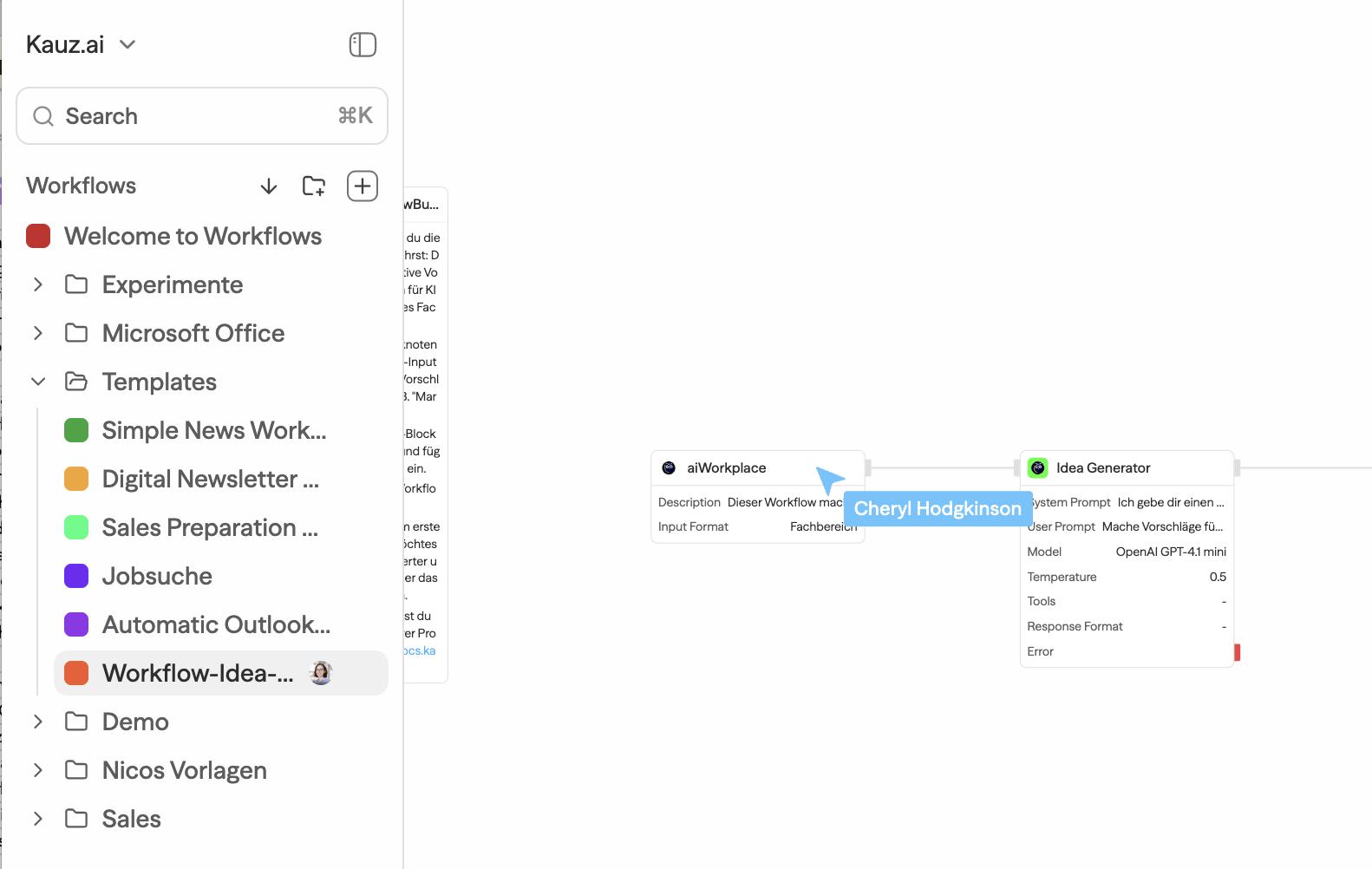 Anzeige von aktiven Kolleg*innen im aiWorkflowBuilder