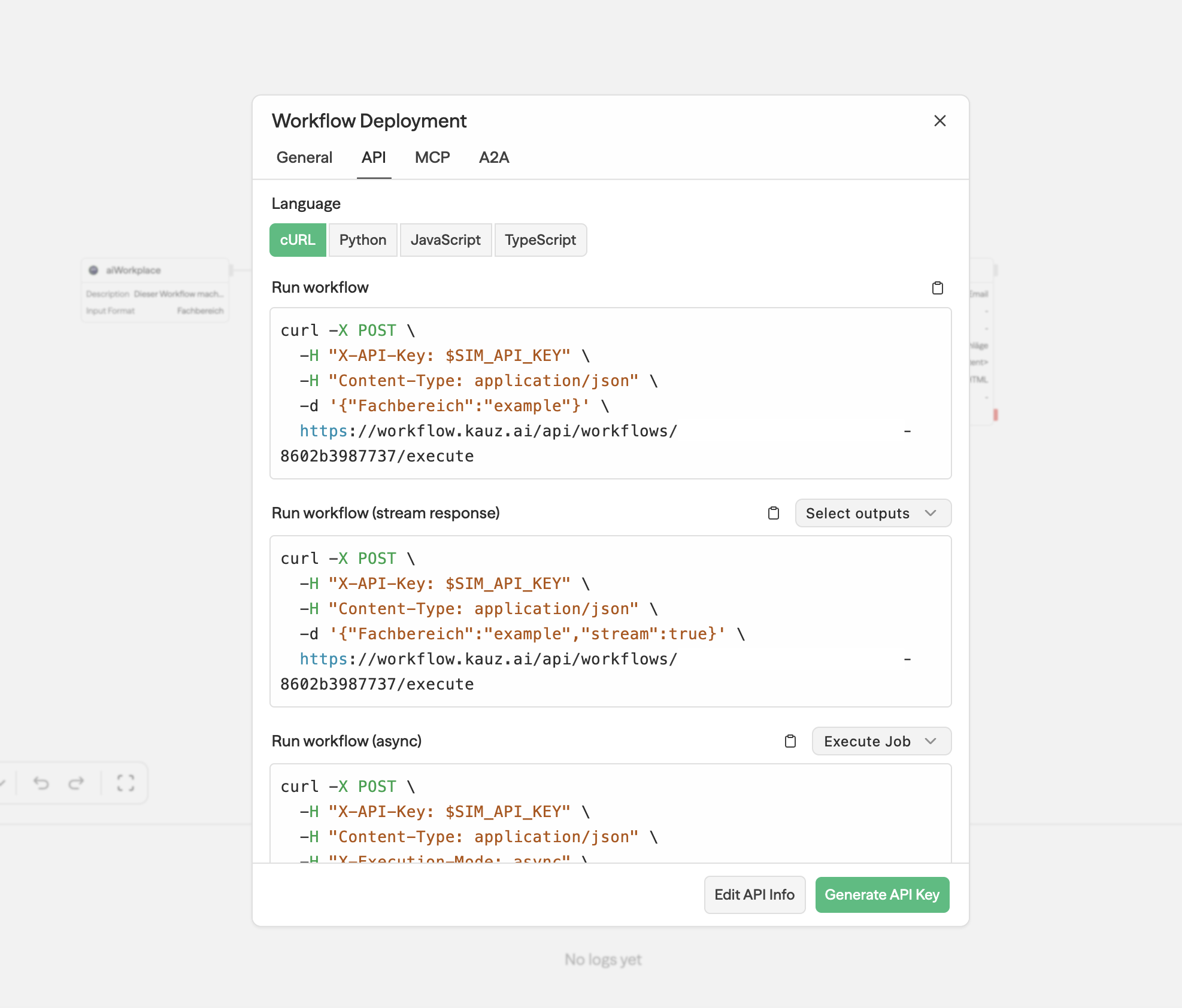 Deployment-Optionen im aiWorkflowBuilder