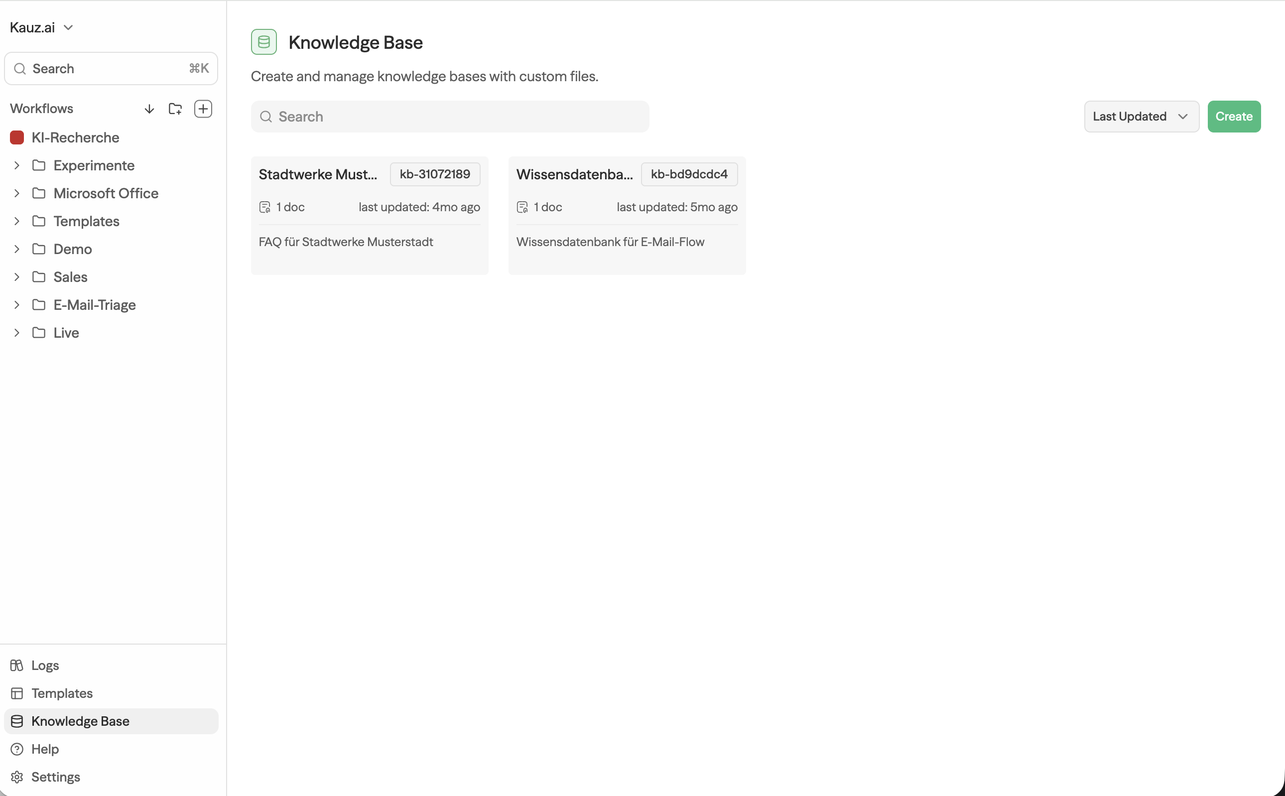 Übersicht der Knowledge Bases