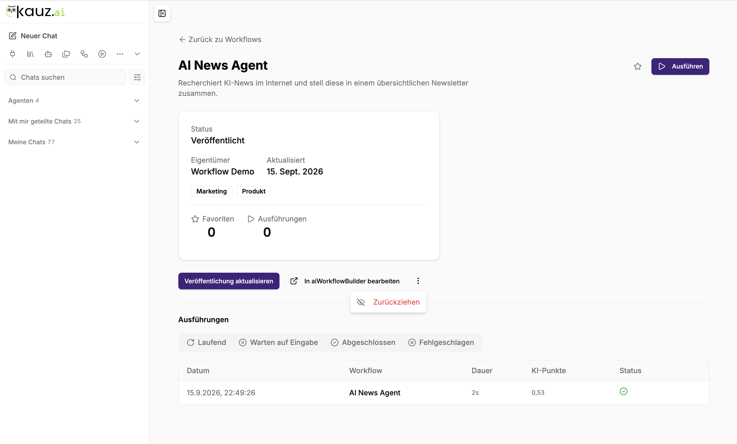 Detailansicht eines Workflows