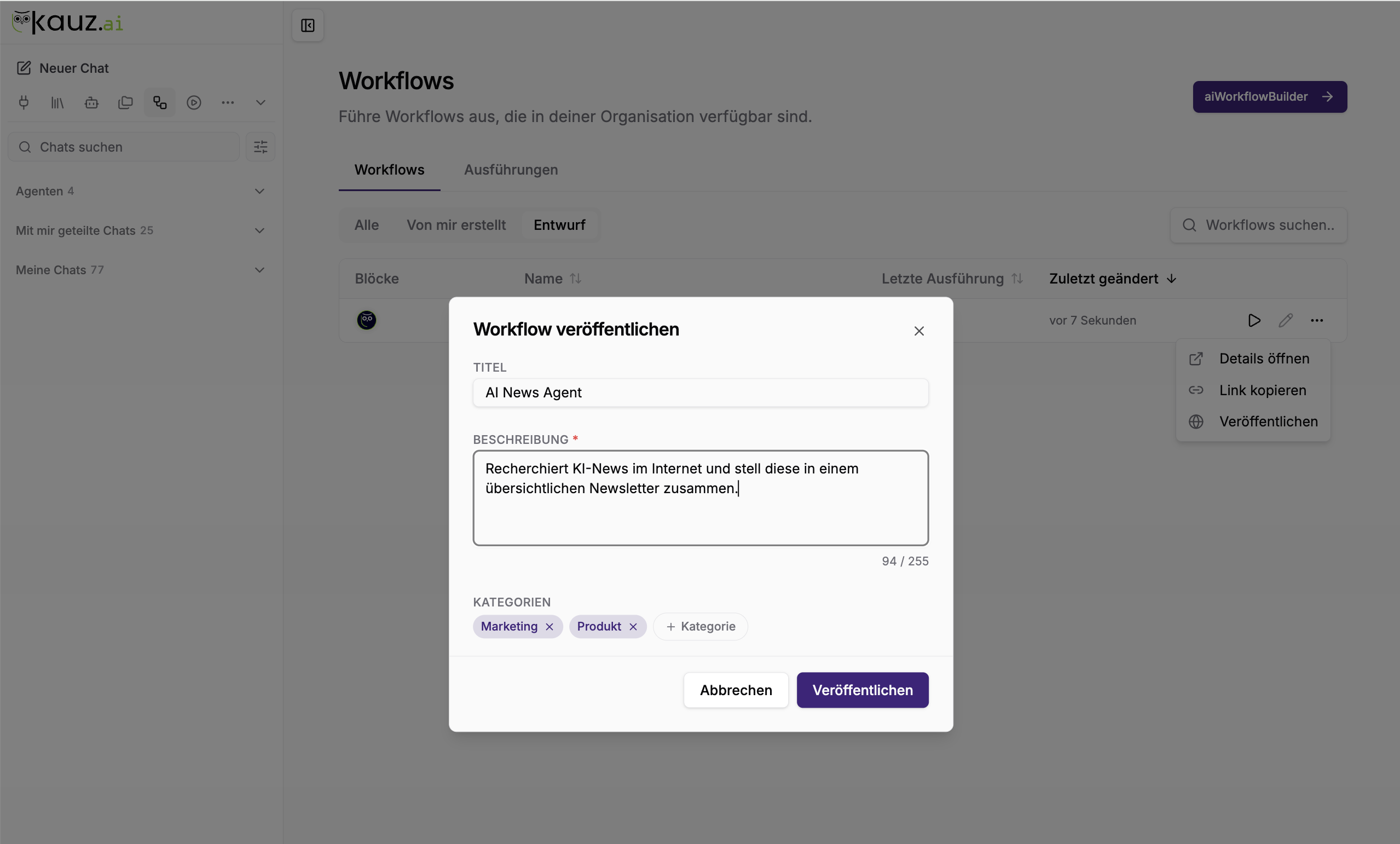 Dialog "Workflow veröffentlichen"