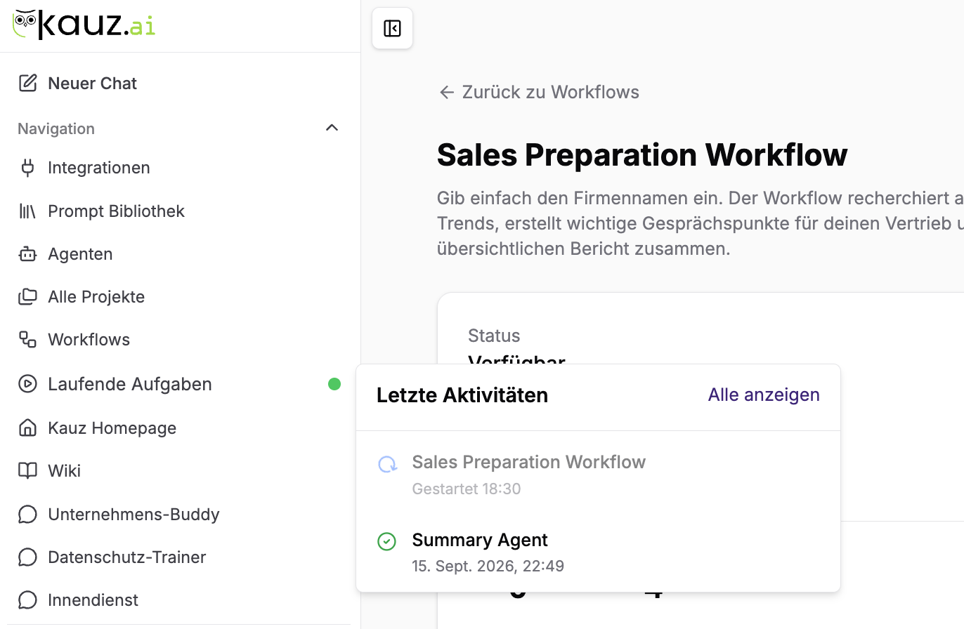 Workflow-Durchläufe im aiWorkplace