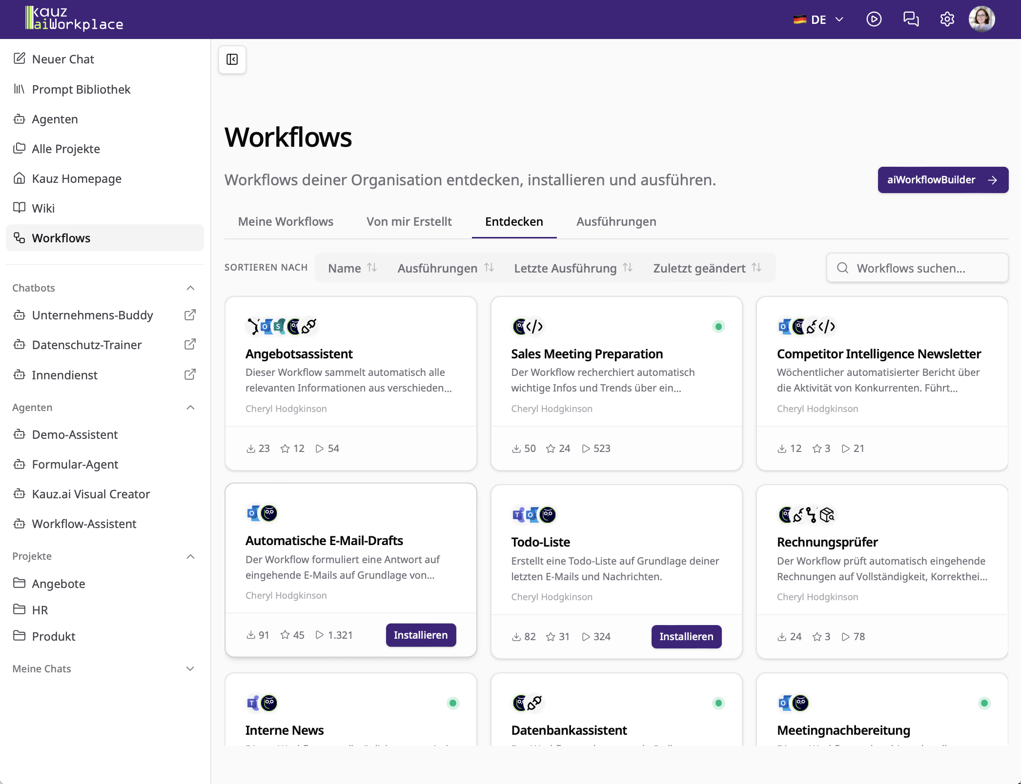 Workflow-Bibliothek im aiWorkplace