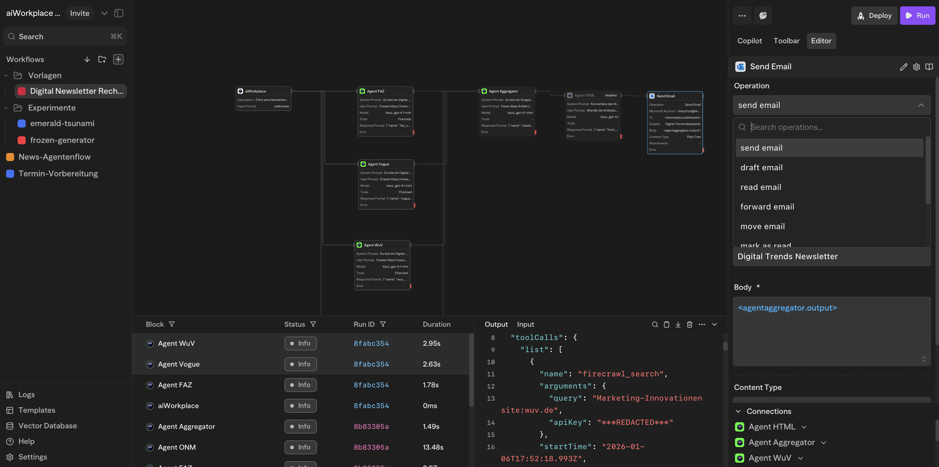 Neue Oberfläche des aiWorkflowDesigners