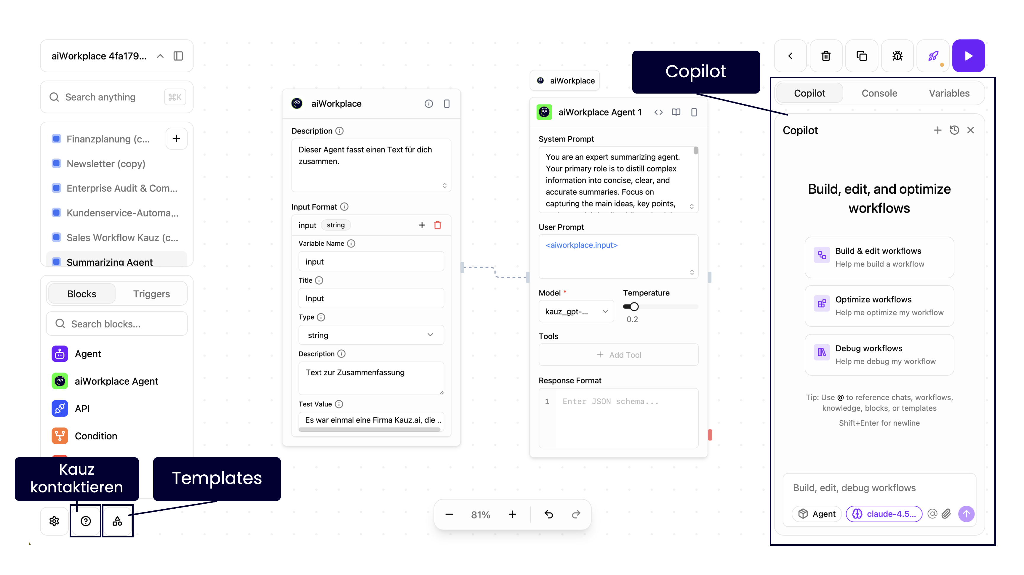 Hilfestellungen im aiWorkflowDesigner