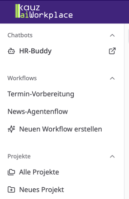 Workflows aus der Sidebar im aiWorkplace aufrufen