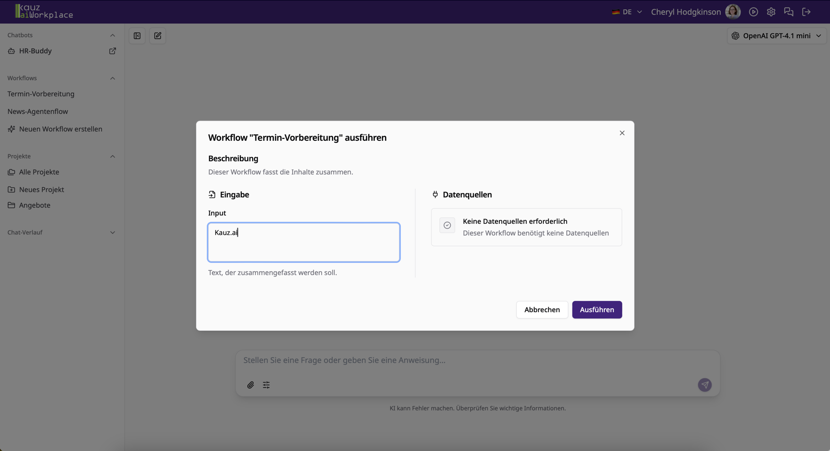 Workflow starten im aiWorkplace